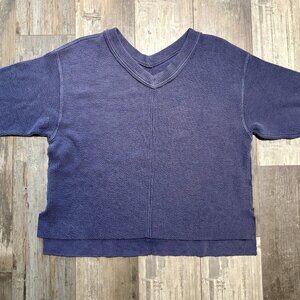 Aerie heavy ribbed v-neck oversized sweatshirt blue/small